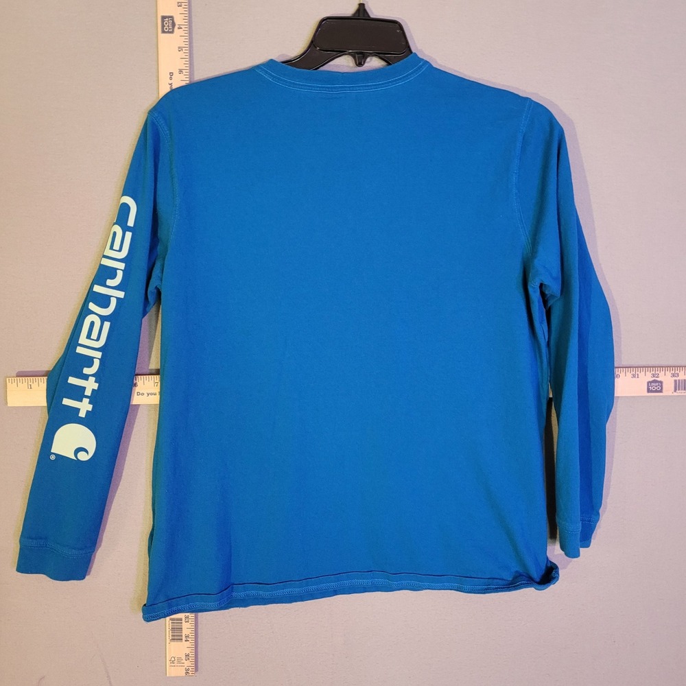 Carhartt Boys‎ Blue Long Sleeve Graphic Logo T-Shirt Loose Fit Size L 12-14